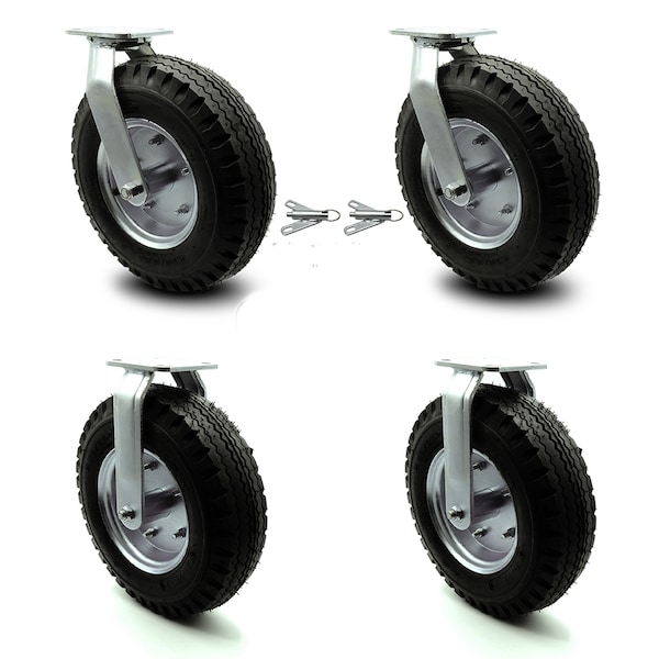 12 Inch Black Pneumatic Wheel Caster Swivel with Swivel Locks and 2 Rigid, 2PK